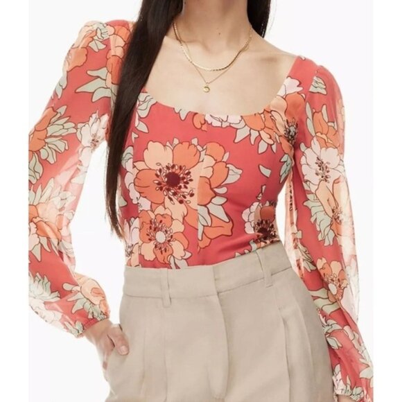 Wilfred Tops - ARITZIA  WILFRED Grace Blush Floral Flowy Boho Long Sleeve Crop Top Size S New
